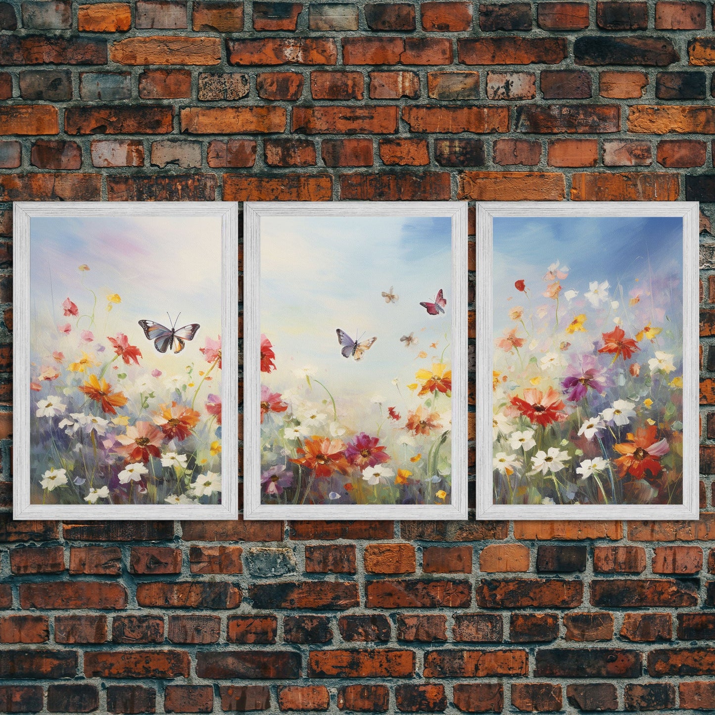 Butterly Wall Print, Wildflower Wall Art, Wildflower Meadow, Canvas Print, Set Of 3 Prints, Wall Art, 3 Piece Wall Art, Botanical Art