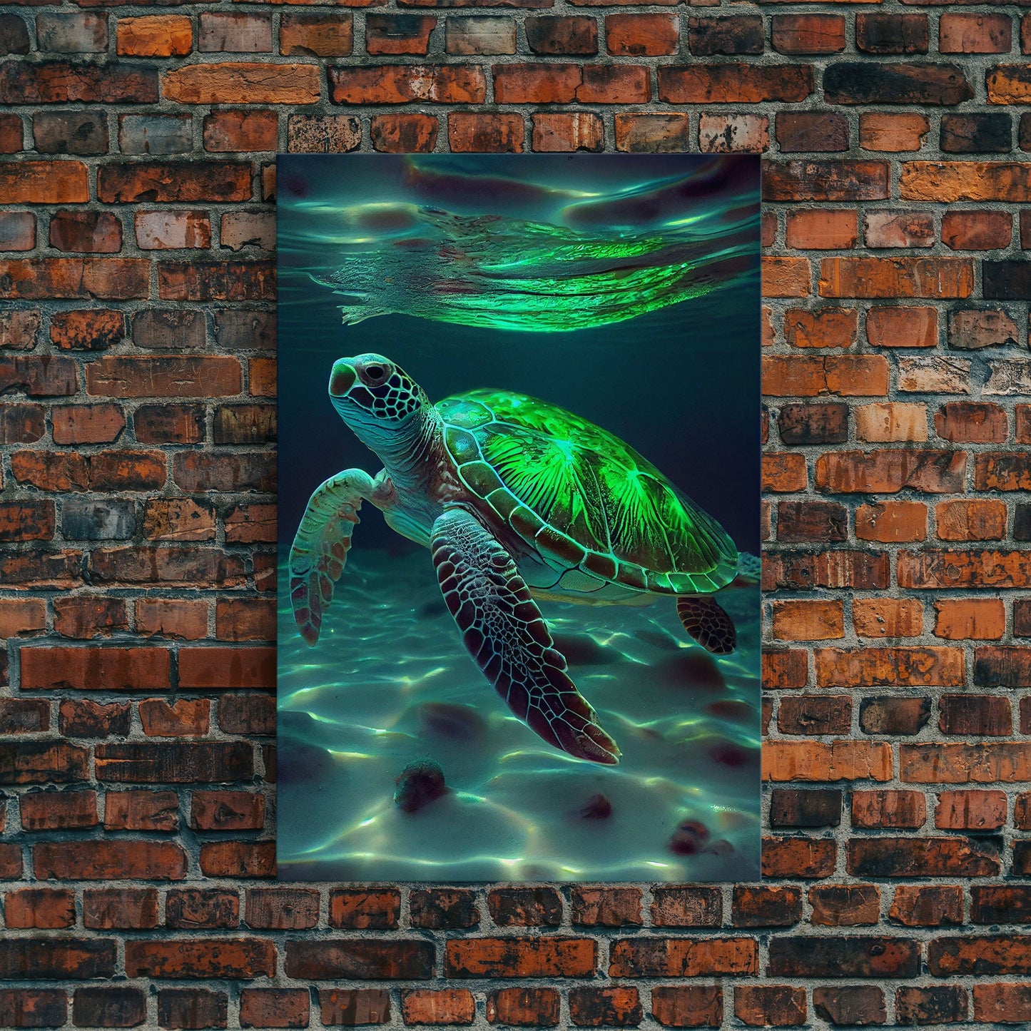 Cute Sea Turtles swimming in the ocean, sea turtle wall decor, framed canvas print