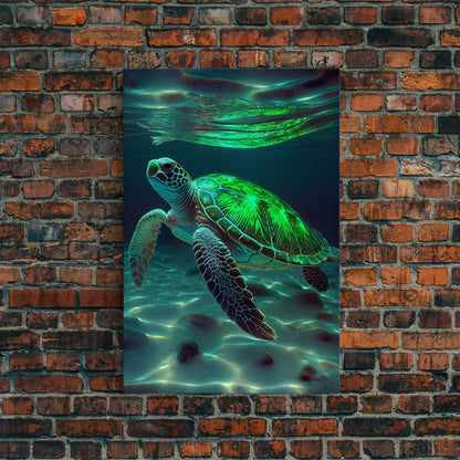 Cute Sea Turtles swimming in the ocean, sea turtle wall decor, framed canvas print