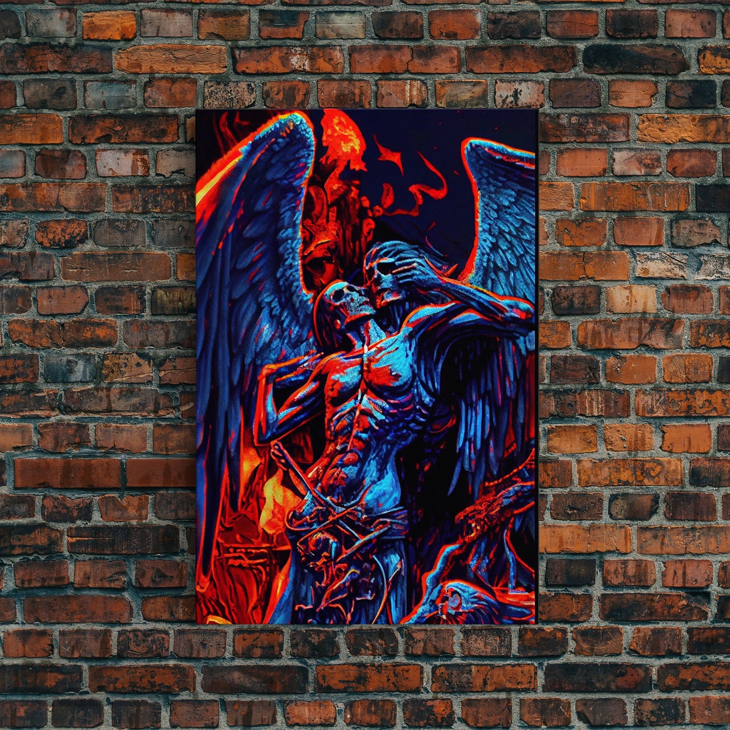 Gothic Angel, Horror Decor, Framed Canvas Print, Fallen Angel