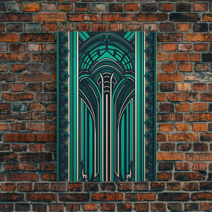 Art Deco Pattern Wall art, Framed Canvas Print, Art Deco, Green colors art, Patterns art, Office wall art, Wonderful art, Stained glass art