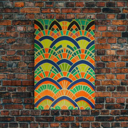 Art Deco Pattern Wall art, Framed Canvas Print, Art Deco, Wall art, Patterns art, Green colors art, Living room art, Colorful painting