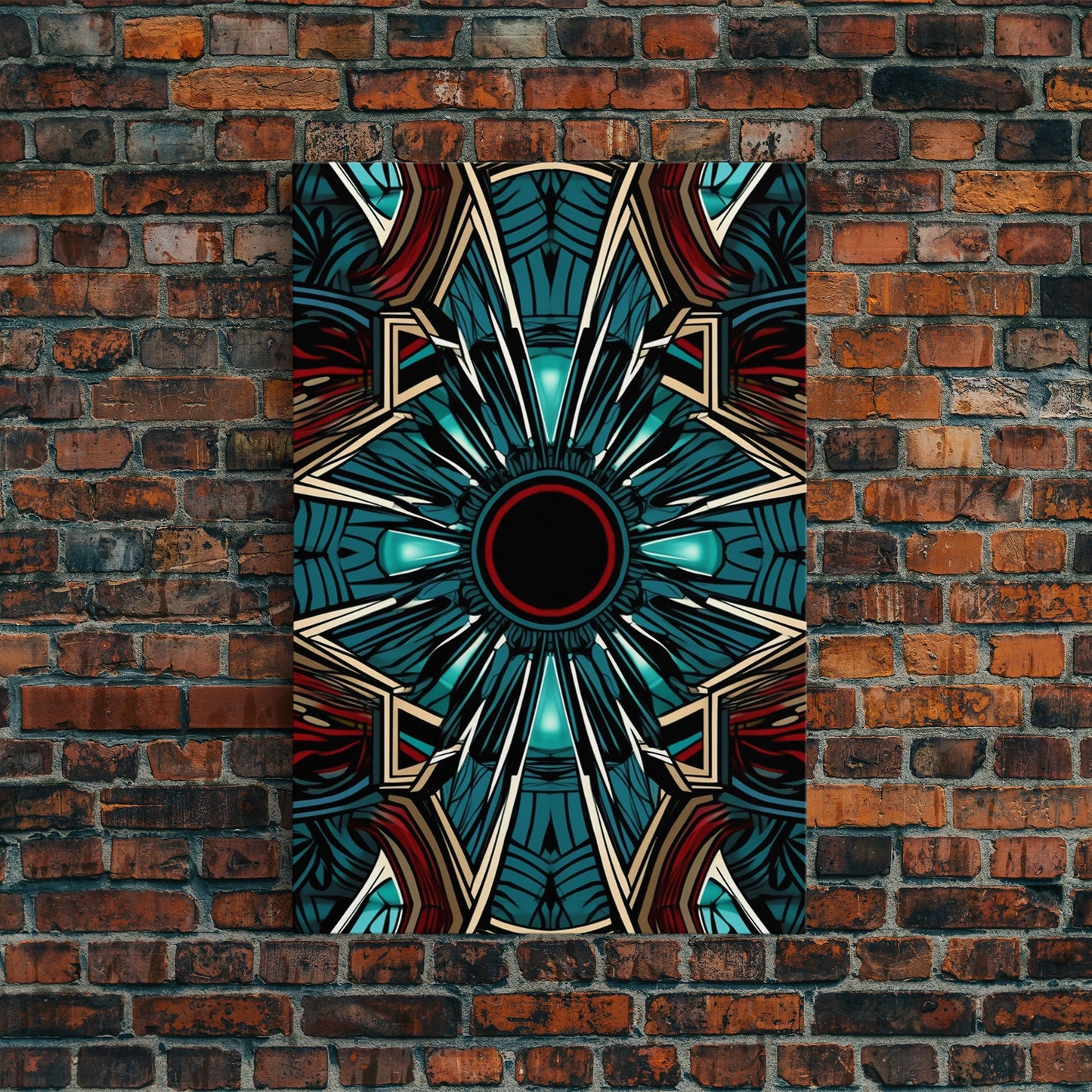 Art Deco Pattern Wall art - Framed Canvas Print - Art Deco - Red & blue art - Colorful painting - Patterns art - Wall art - Living room art