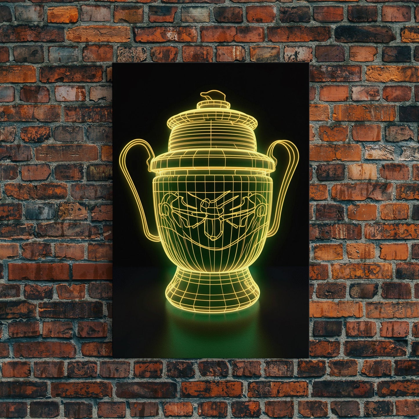 3D Trophy Wall Decor, Yellow Art Print, Glowing Art, Minimalist Print, Wall Decor, Canvas Print, Wall Art, Framed Canvas