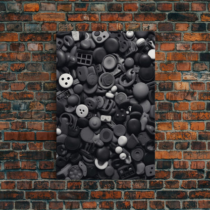 Collection Of Buttons Wall Art, Sewing Room Wall Decor, Black And White, Minimalist Print, Wall Decor, Canvas Print, Wall Art, Framed Canvas
