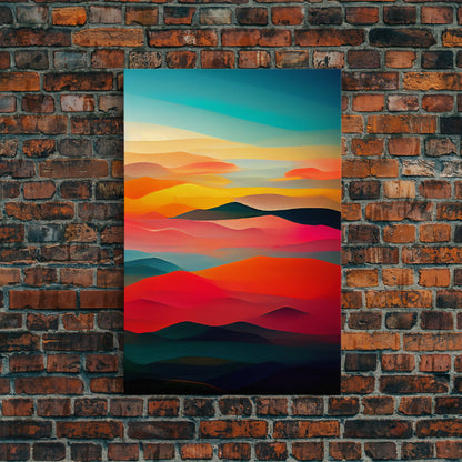 Art deco style clouds and sunset, midcentury modern art, canvas print, unique colorful wall art