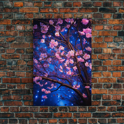 Cherry Blossom Art, Pink Flowers, Japanese Art, Sakura, Canvas Print, Wall Art, Vertical Art, Gift For Boss, Preppy Room Decor, Office Print