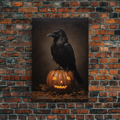 The Raven, Halloween Canvas Print / Framed Canvas, Victorian Gothic Oil Painting Print, Crow Decor, Macabre Horror Prints