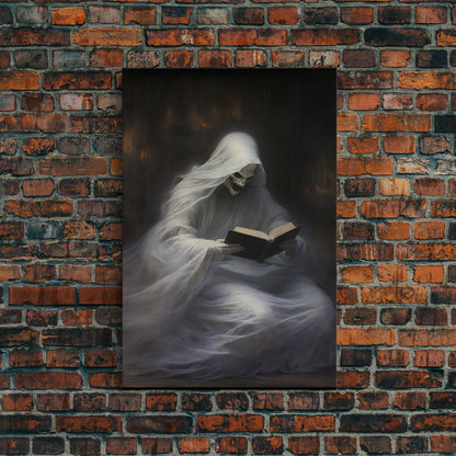 He's really into that book man, why is that ghost reading? Spooky Victorian Halloween Oil Painting Canvas Print, Halloween Decorations