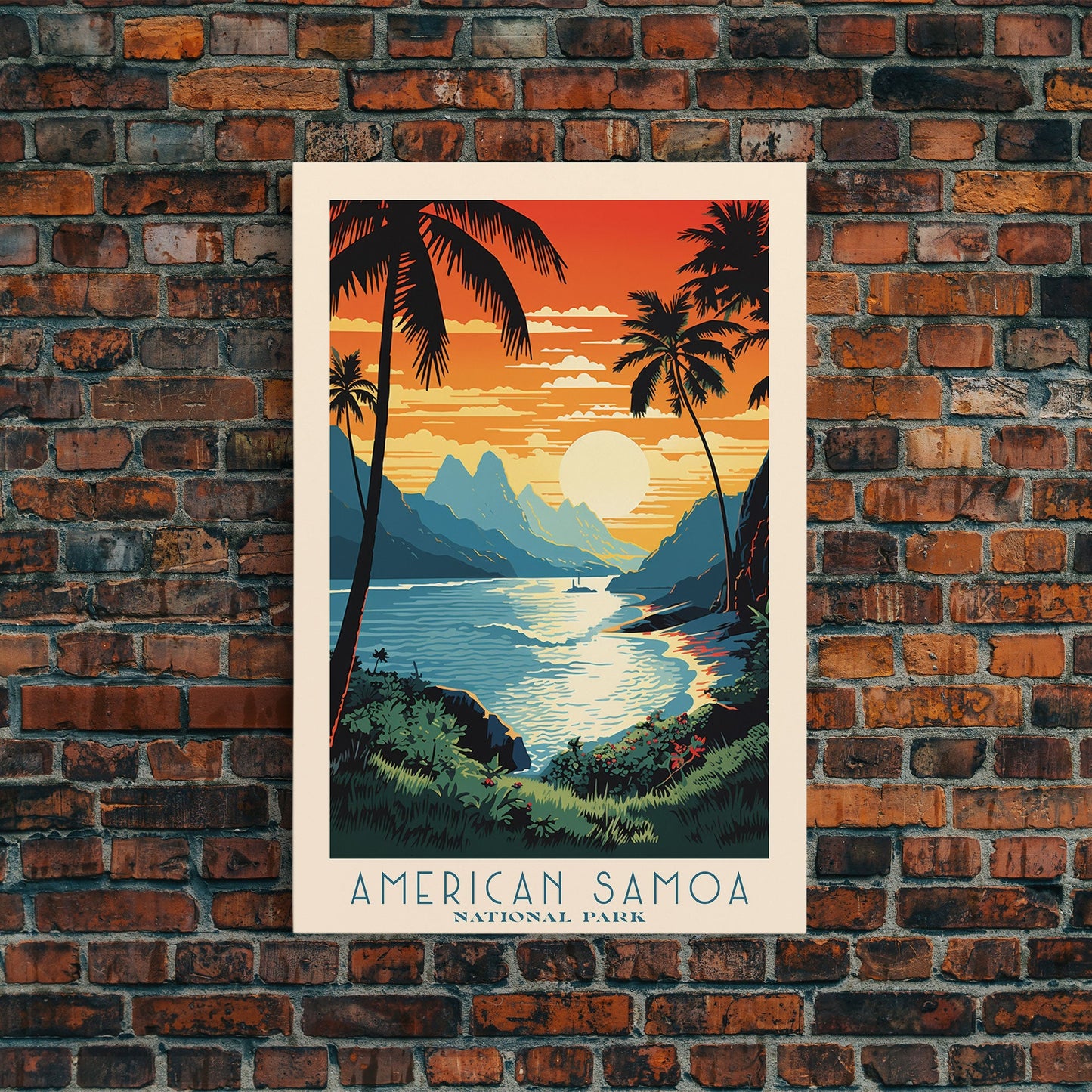 American Samoa National Park, Framed Wall Art Canvas Print, Travel Poster, Travel Art, Roadtrip Decor, Cool Wall Art, Retro State Park Art