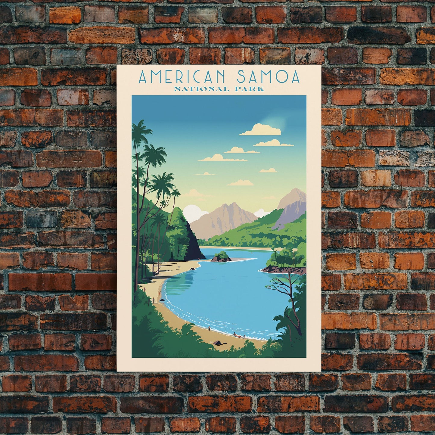 American Samoa National Park Vatia Travel Art, National Park Print, Minimalist Travel Art, Midcentury Modern Style Landscape Painting