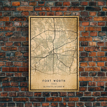 Fort Worth map print poster or framed canvas, Texas map print poster canvas, Fort Worth city map print poster canvas, Panther City