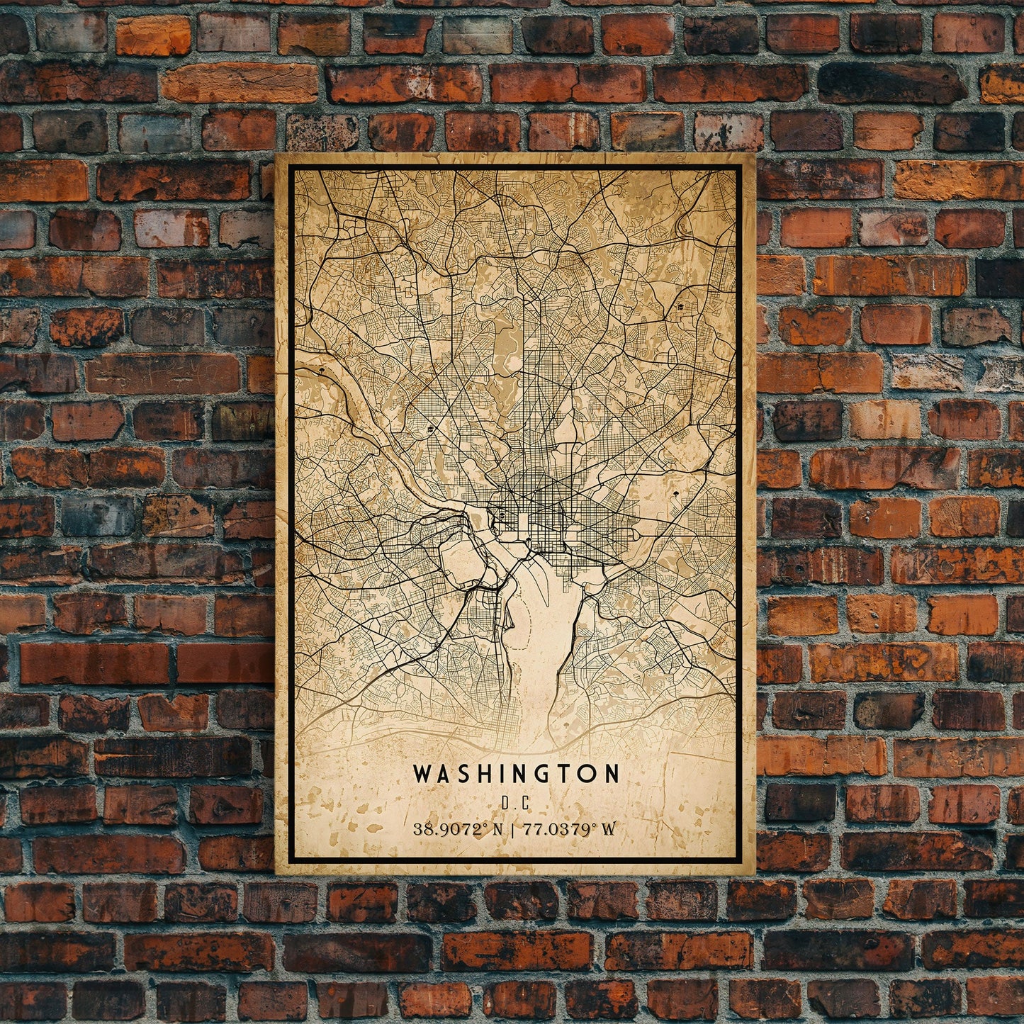 Vintage Washington map print poster or framed canvas | Washington dc city map print poster canvas | District of Columbia print poster canvas