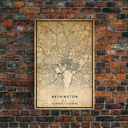 Vintage Washington map print poster or framed canvas | Washington dc city map print poster canvas | District of Columbia print poster canvas