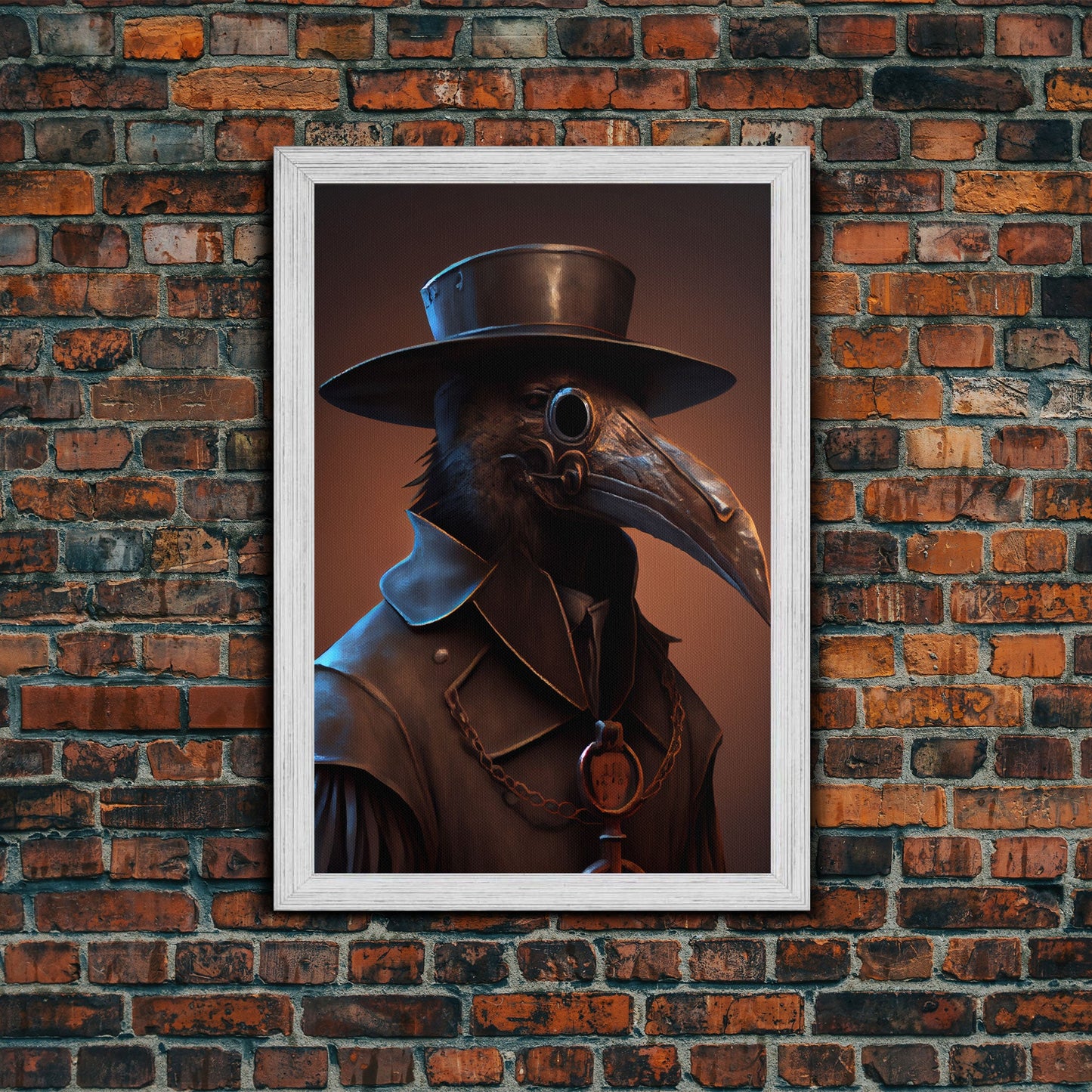 Plague doctor raven, black plague art, framed canvas print