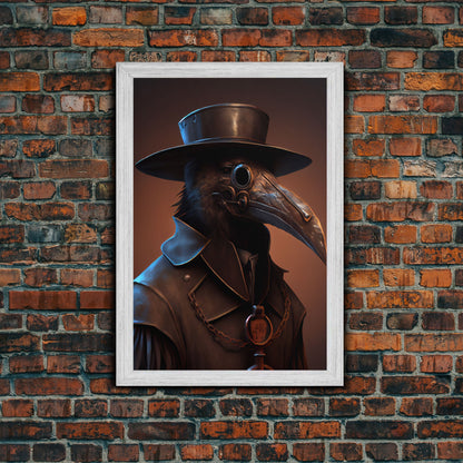 Plague doctor raven, black plague art, framed canvas print