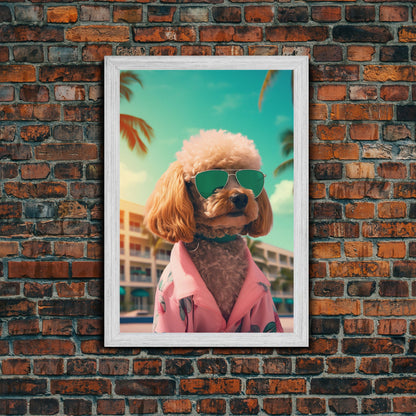 Poodle In Sunglasses Pink Shirt Wall Print, Dog Portrait, Dog Art Print, Dog Print, Framed Wall Art, Framed Canvas, Wall Print, Wall Canvas