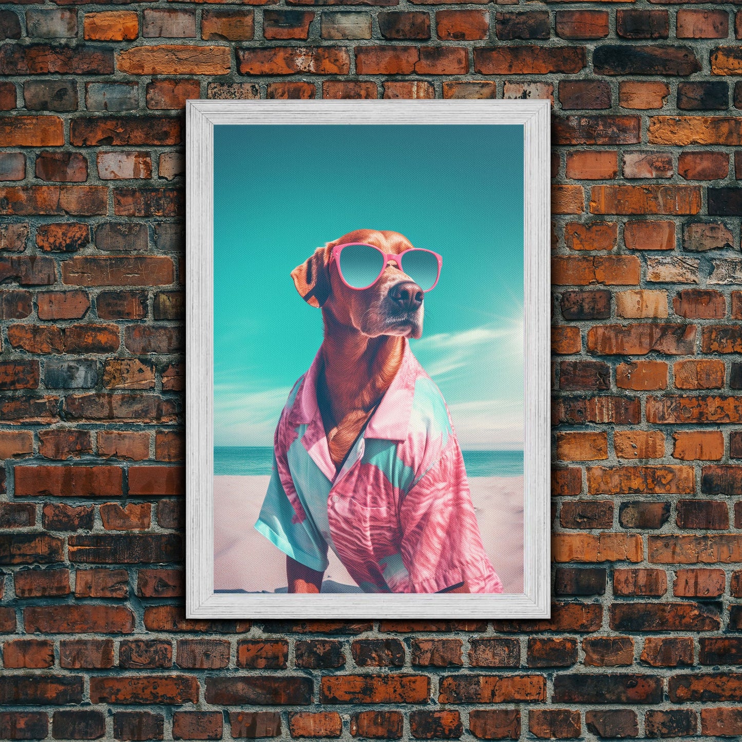 Chihuahua In Pink Shirt Sunglasses Wall Print, Beach Art, Dog Print, Dog Portrait, Framed Wall Art, Framed Canvas, Wall Print, Wall Canvas