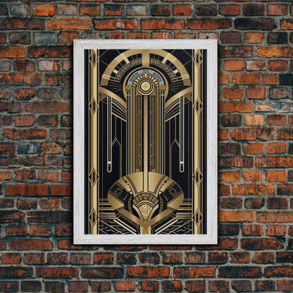 Art Deco Pattern Wall art, Framed Canvas Print, Art Deco, Gold & black art, Wonderful art, Lines art, Blue colors, Abstract art, Patterns