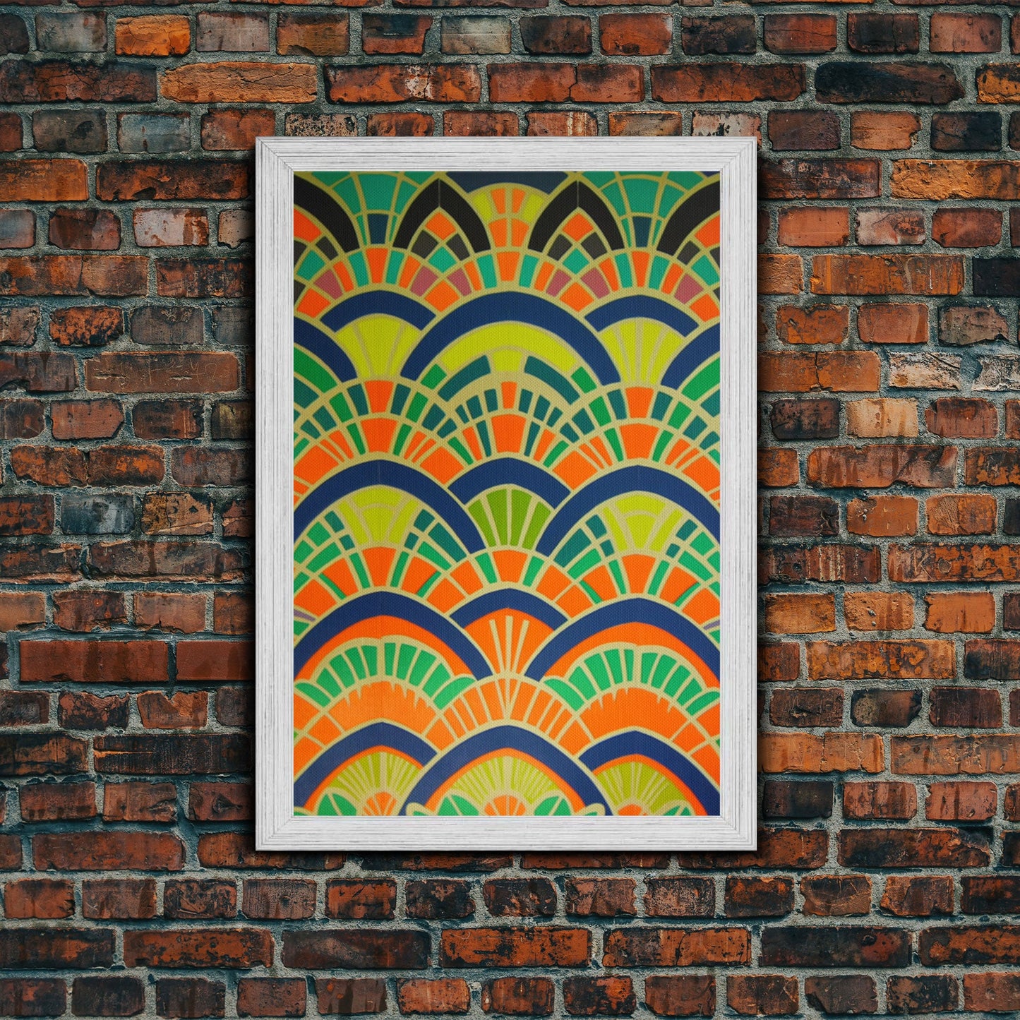 Art Deco Pattern Wall art, Framed Canvas Print, Art Deco, Wall art, Patterns art, Green colors art, Living room art, Colorful painting