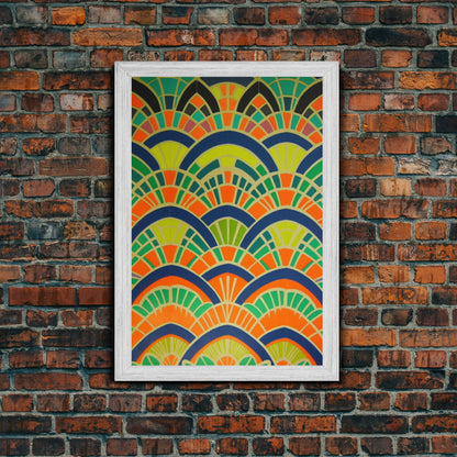 Art Deco Pattern Wall art, Framed Canvas Print, Art Deco, Wall art, Patterns art, Green colors art, Living room art, Colorful painting