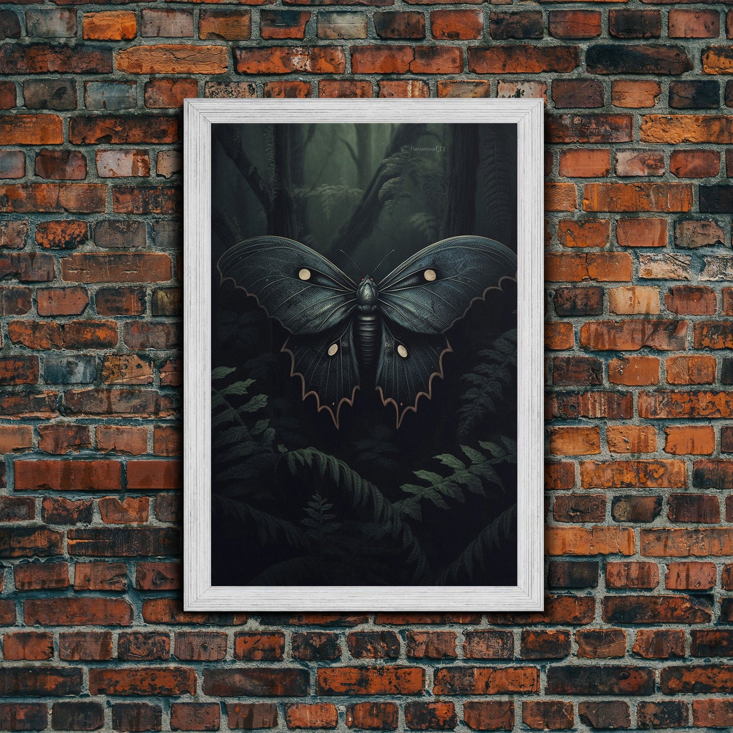 Butterfly In Woods, Butterfly Wall Decor, Dark Art, Green Wall Art, Insect Wall Decor, Wall Decor, Canvas Print, Wall Art, Framed Canvas