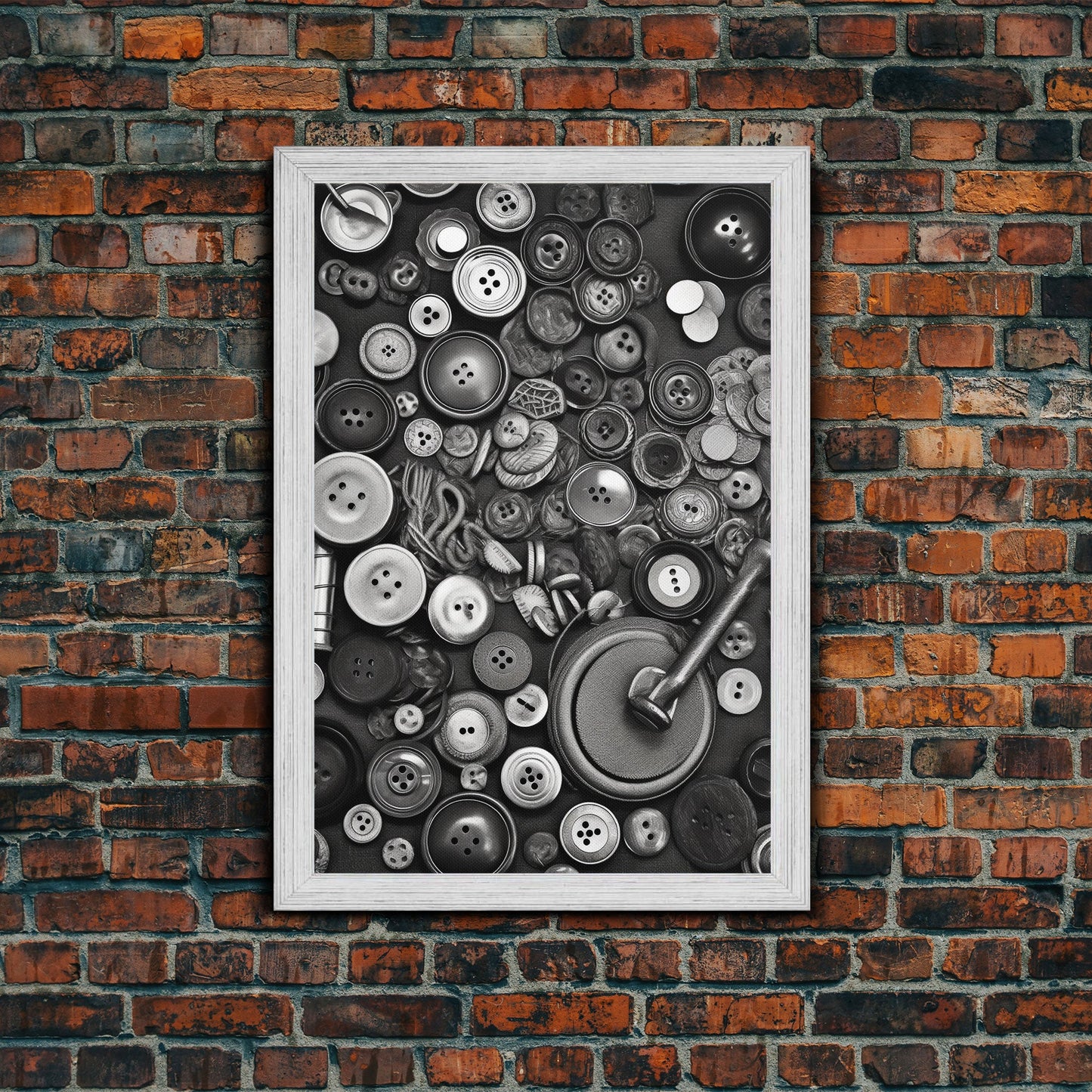Buttons Wall Decor, Sewing Room, Craft Room, Black And White, Minimalist Print, Wall Decor, Canvas Print, Wall Art, Framed Canvas