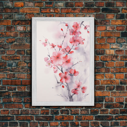 Cherry Blossom, Japanese Wall Art, Floral Wall Print, Nature Art, Canvas Print, Wall Art, Vertical Art, Modern Home Decor, Gift For The Home