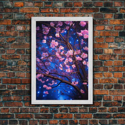 Cherry Blossom Art, Pink Flowers, Japanese Art, Sakura, Canvas Print, Wall Art, Vertical Art, Gift For Boss, Preppy Room Decor, Office Print