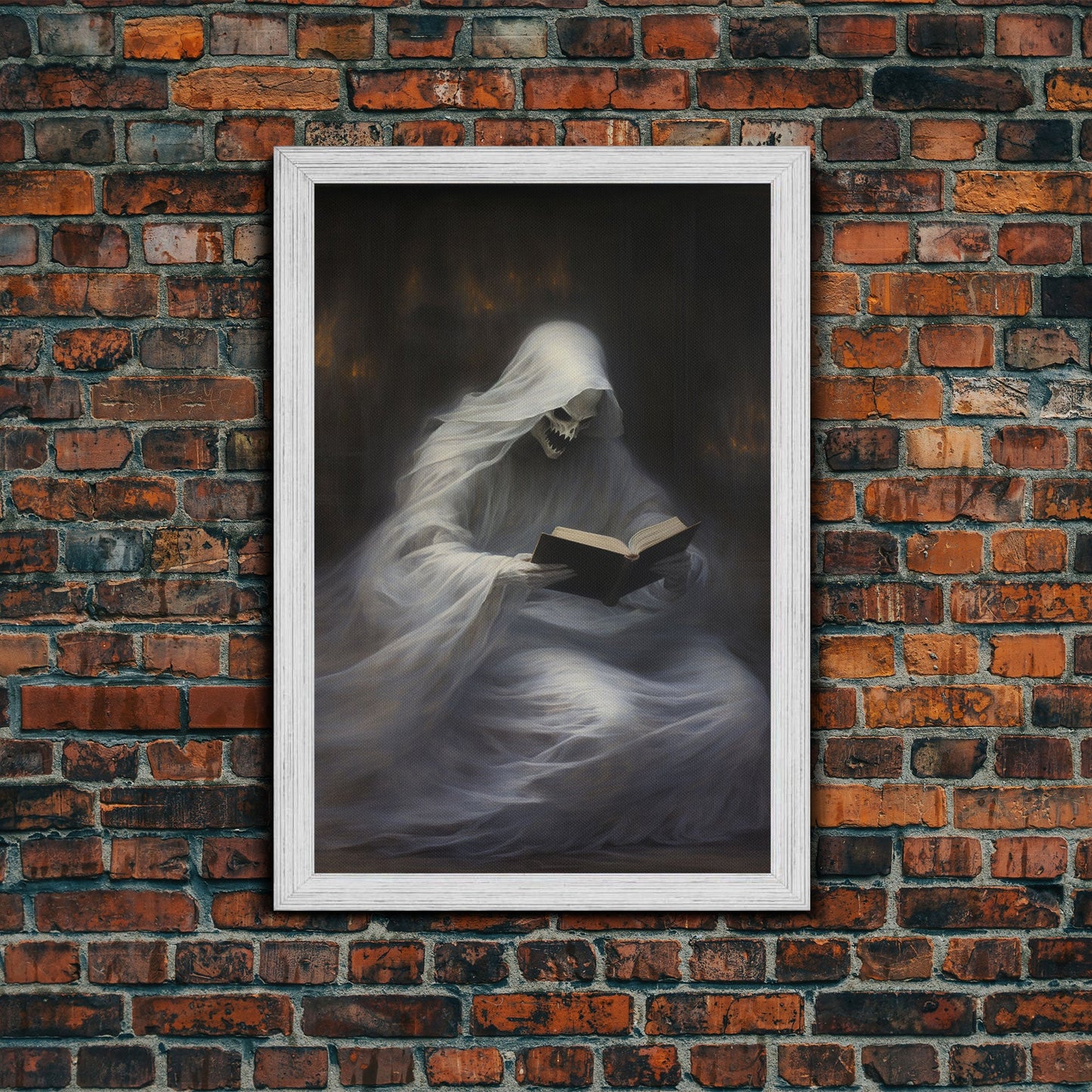 He's really into that book man, why is that ghost reading? Spooky Victorian Halloween Oil Painting Canvas Print, Halloween Decorations