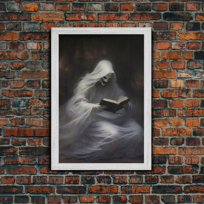 He's really into that book man, why is that ghost reading? Spooky Victorian Halloween Oil Painting Canvas Print, Halloween Decorations