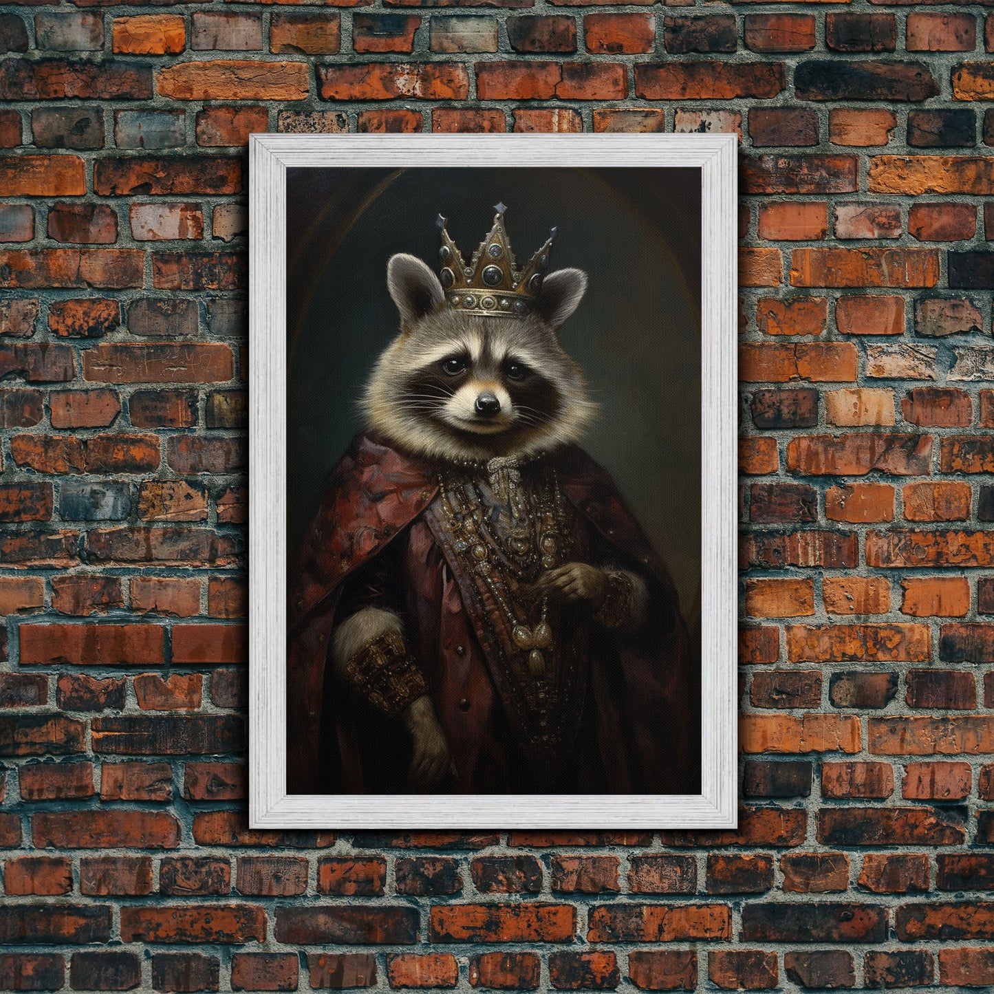 The Raccoon King, Framed Canvas Print Or Canvas, Victorian Animal Print Oil Painting, Funny Halloween Decor