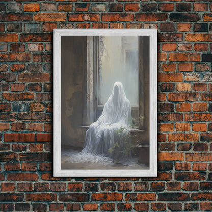 The Haunting, Ghost In The Window, Halloween Decor, Framed Canvas Print