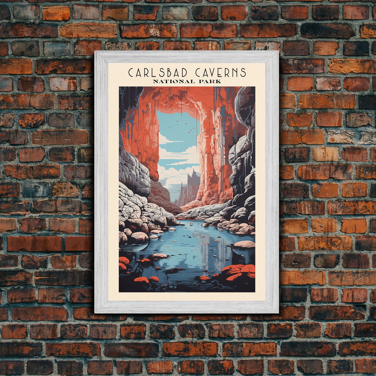 Carlsbad Caverns National Park Travel Poster Print, Canvas Print Wall Art, New Mexico Travel Art, Midcentury Modern Travel Decor