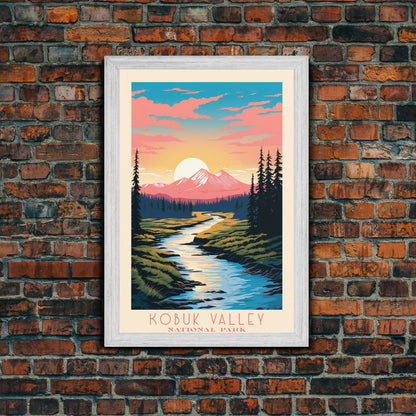 Kobuk Valley Nationalpark, Alaska Reisekunst, Nationalpark-Druck, Minimalistische Reisekunst, Landschaft im Midcentury Modern Retro-Stil