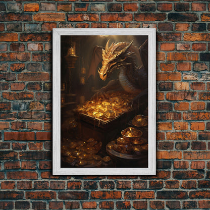 Drachenkunst, Fantasy-Kunst, Schatztruhe, Leinwanddruck, Wandbehang, Porträtkunst, Videospielkunst, Nerdige Wohndeko, Geschenk für Freunde