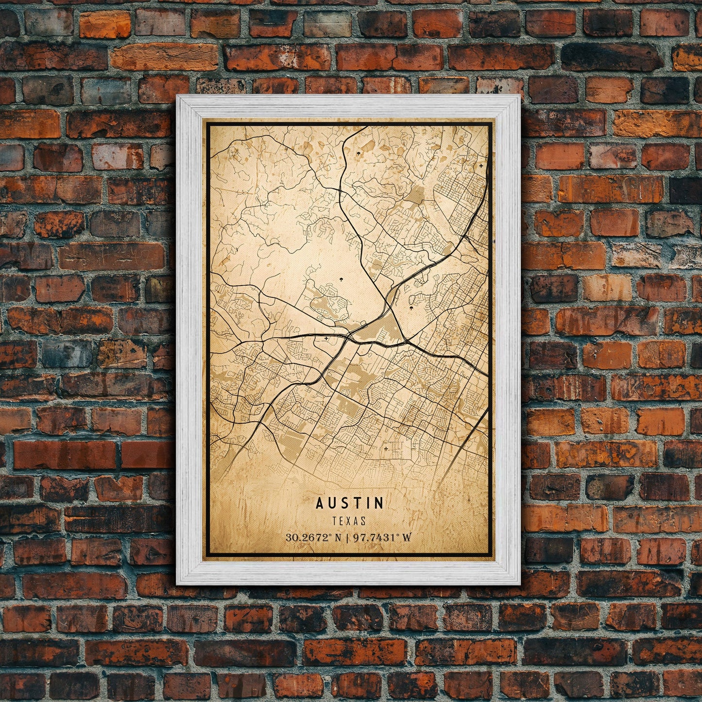 Austin Map Print Canvas or Poster, Texas Map Art, Texas Map Print, Vintage Austin Texas Map Framed Art, Retro / Distressed Office Art