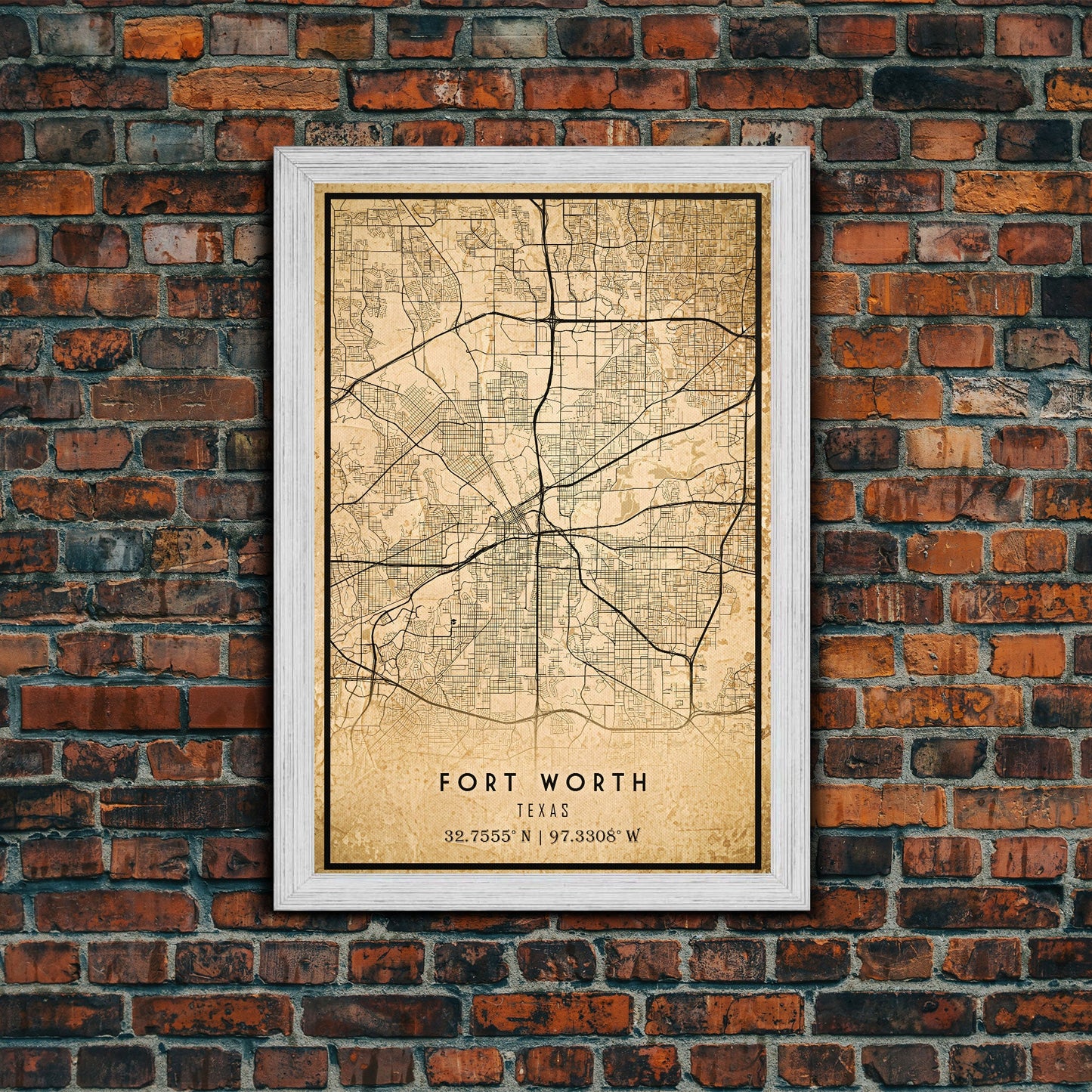 Fort Worth map print poster or framed canvas, Texas map print poster canvas, Fort Worth city map print poster canvas, Panther City