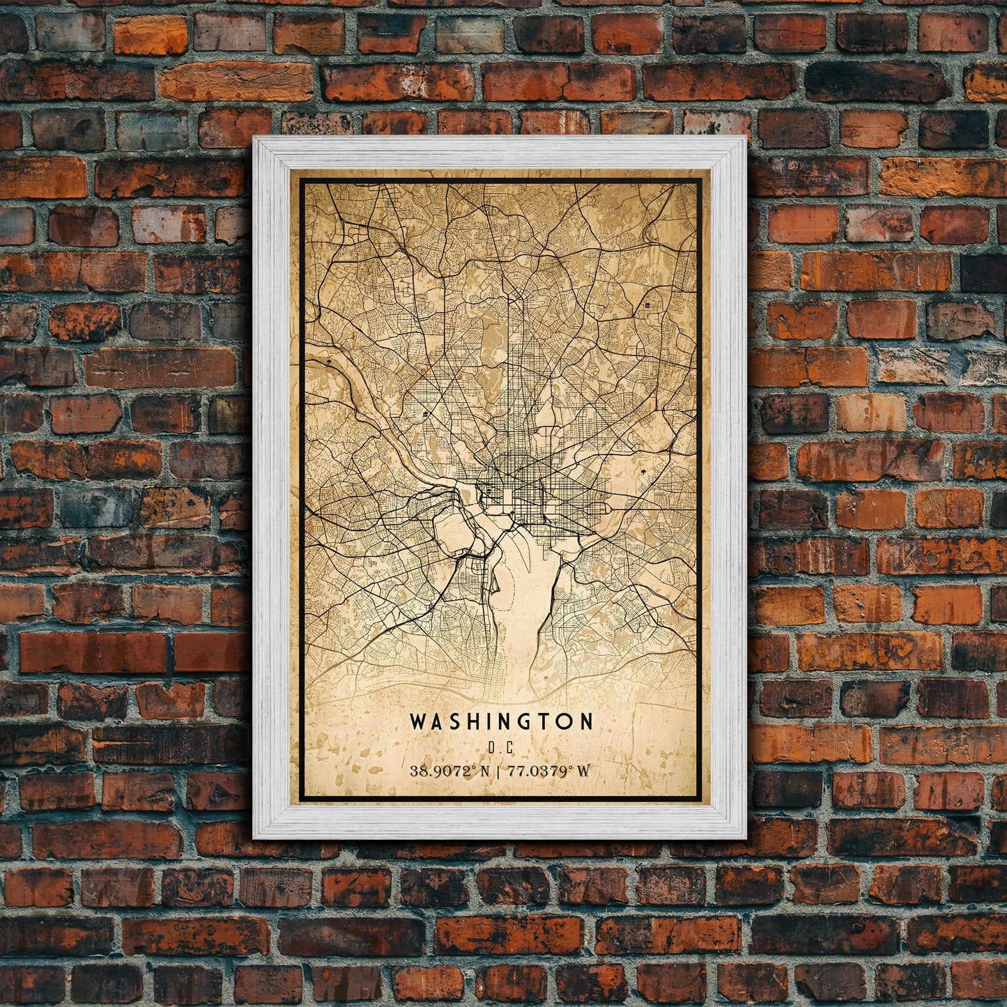 Vintage Washington map print poster or framed canvas | Washington dc city map print poster canvas | District of Columbia print poster canvas