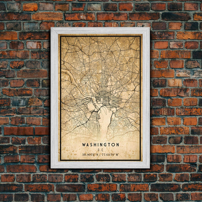 Vintage Washington map print poster or framed canvas | Washington dc city map print poster canvas | District of Columbia print poster canvas