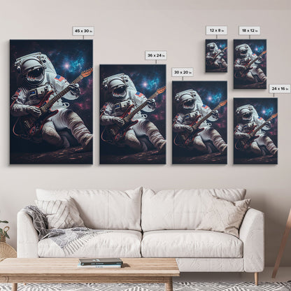 Jammin' in space, astronaut playing the guitar, framed canvas print