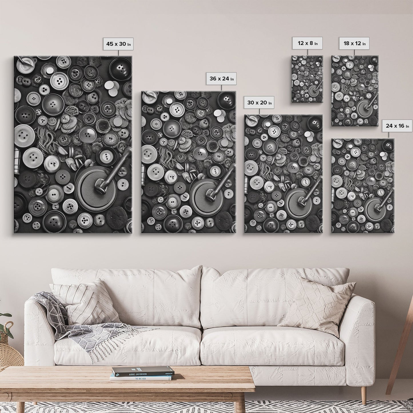 Buttons Wall Decor, Sewing Room, Craft Room, Black And White, Minimalist Print, Wall Decor, Canvas Print, Wall Art, Framed Canvas