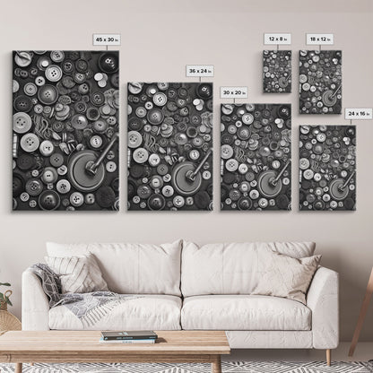 Buttons Wall Decor, Sewing Room, Craft Room, Black And White, Minimalist Print, Wall Decor, Canvas Print, Wall Art, Framed Canvas
