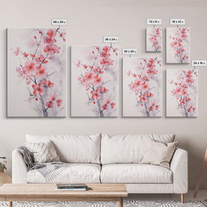 Cherry Blossom, Japanese Wall Art, Floral Wall Print, Nature Art, Canvas Print, Wall Art, Vertical Art, Modern Home Decor, Gift For The Home