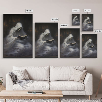He's really into that book man, why is that ghost reading? Spooky Victorian Halloween Oil Painting Canvas Print, Halloween Decorations