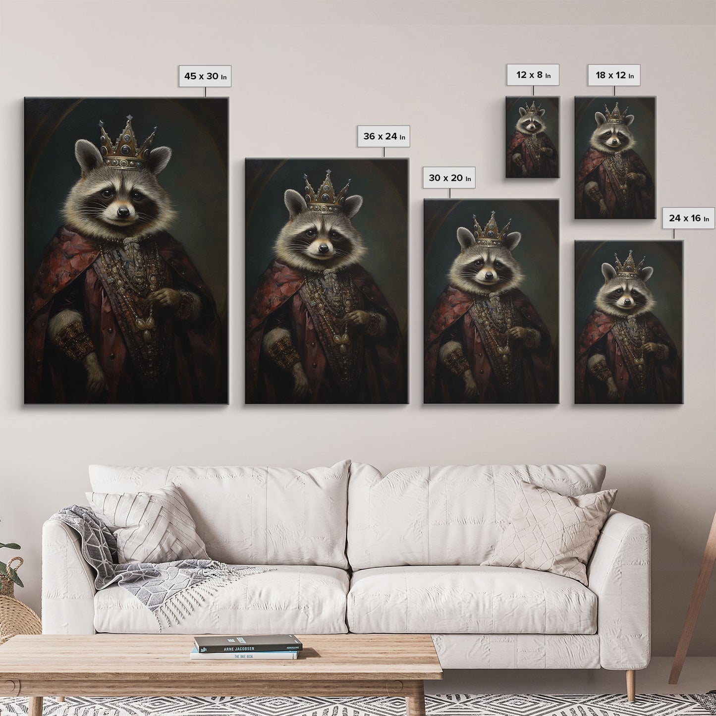 The Raccoon King, Framed Canvas Print Or Canvas, Victorian Animal Print Oil Painting, Funny Halloween Decor