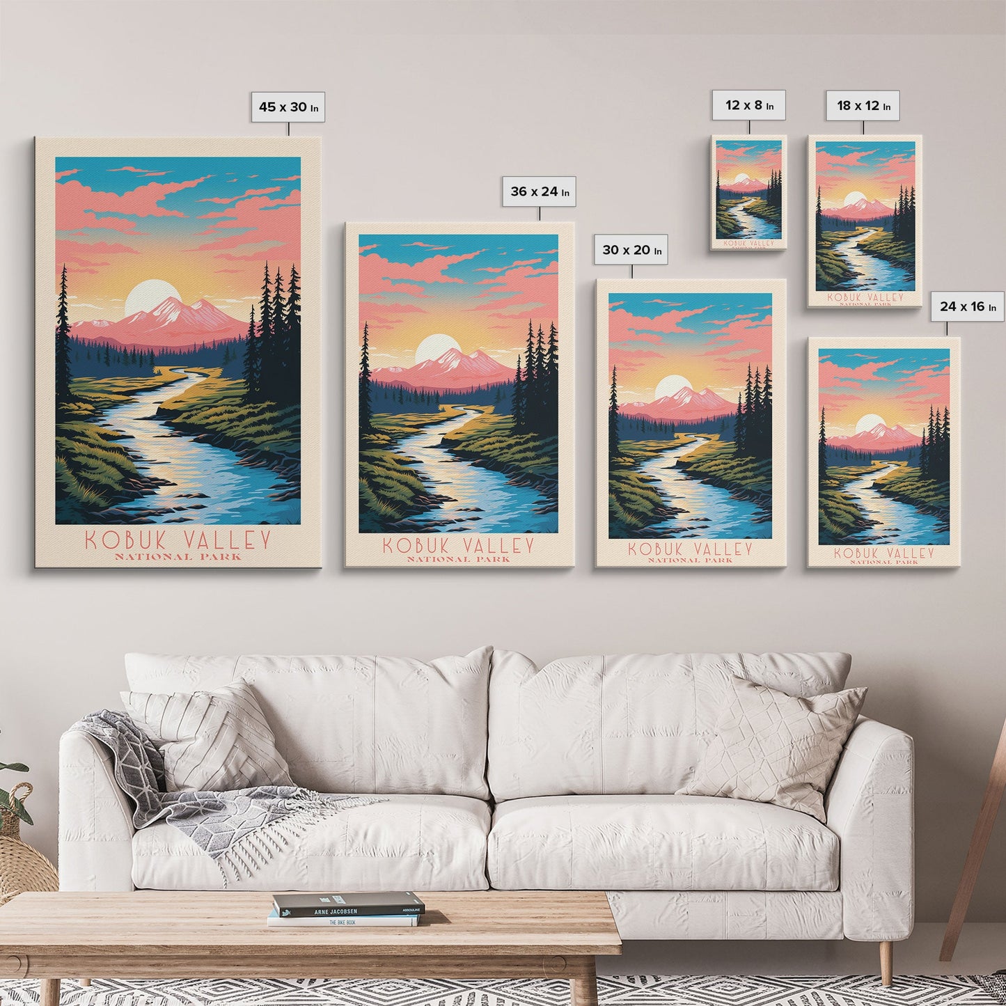 Kobuk Valley Nationalpark, Alaska Reisekunst, Nationalpark-Druck, Minimalistische Reisekunst, Landschaft im Midcentury Modern Retro-Stil