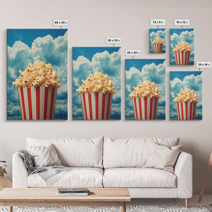 Popcorn, Game Room Wall Art, Movie Room Art, Canvas Print, Wall Hanging, Portrait Art, Minimalist Wall Art, Kitchen Wall Decor, Hostess Gift