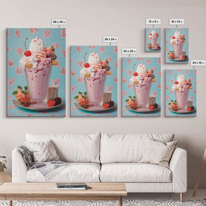 A Strawberry Sunday, Ice Cream Art, Framed Canvas Print, Ice Cream Parlor Decor, Icecream Shop Wall Art, MCM Style Decor, Kitchen decor