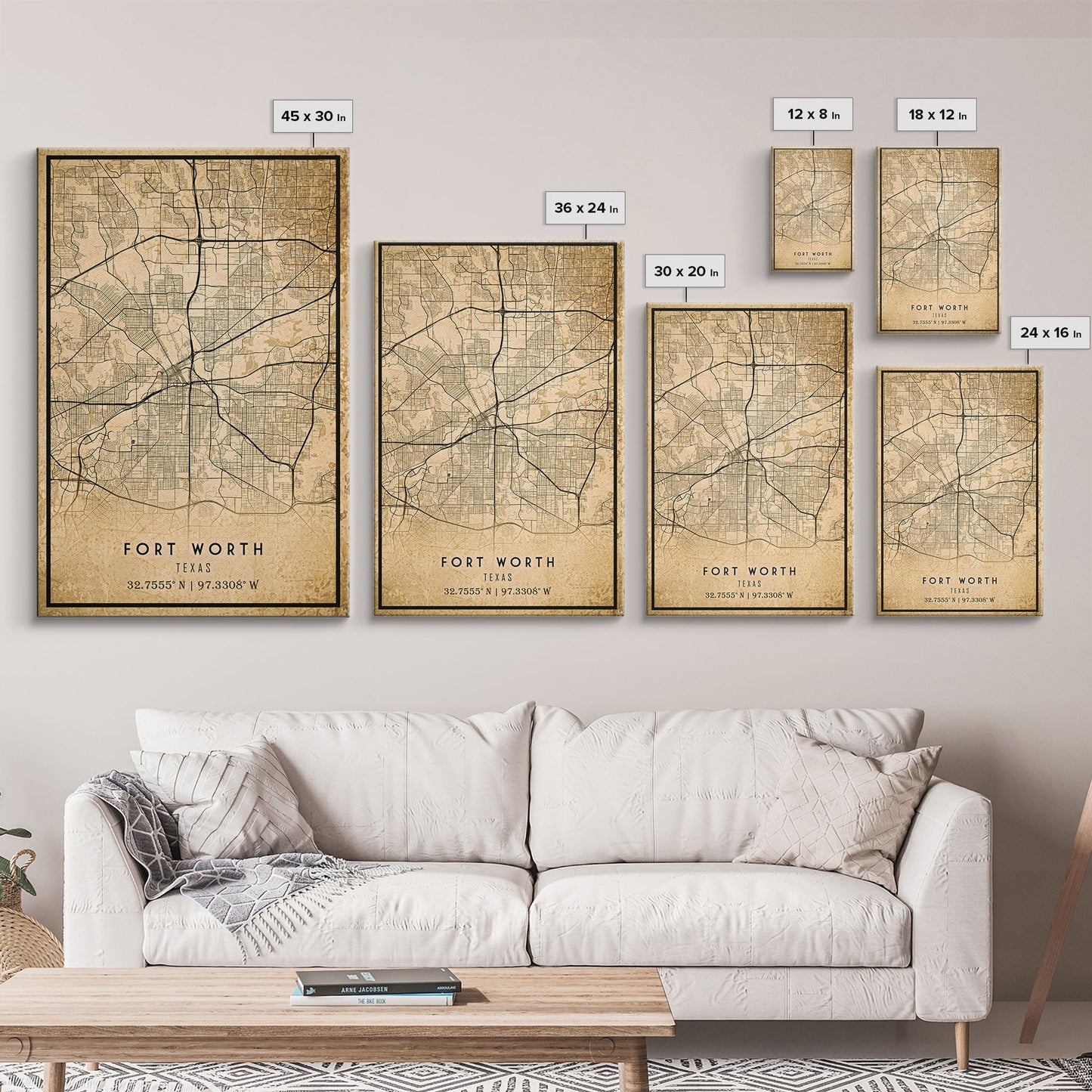 Fort Worth map print poster or framed canvas, Texas map print poster canvas, Fort Worth city map print poster canvas, Panther City